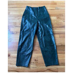 Veronica Beard "Kita" Croc Embossed Faux Leather Pants | Green | Sz 4 | Vegan
